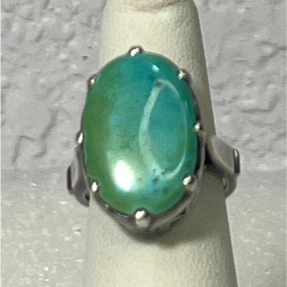 EK Emerson Kinzel Navajo Jewelry - Signed EK Sterling Silver Turquoise Ring Attributed Emerson Kinzel Navajo sz 8.5